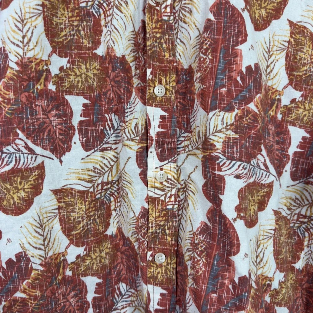 Banana Republic Shirt Mens L Brown Linen Blend Leaf Slim Short‎ Sleeve Tropical